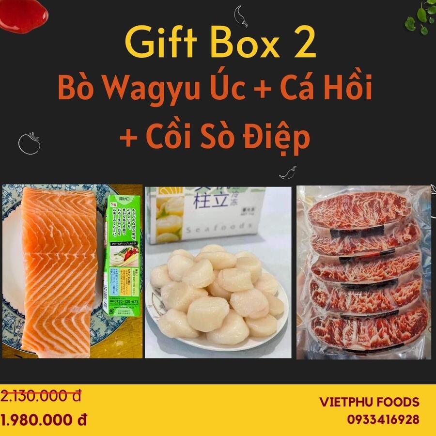 Gift Box 2 - Cá hồi Nauy+Cồi sò điệp Nhật+Bò Hokubee Úc